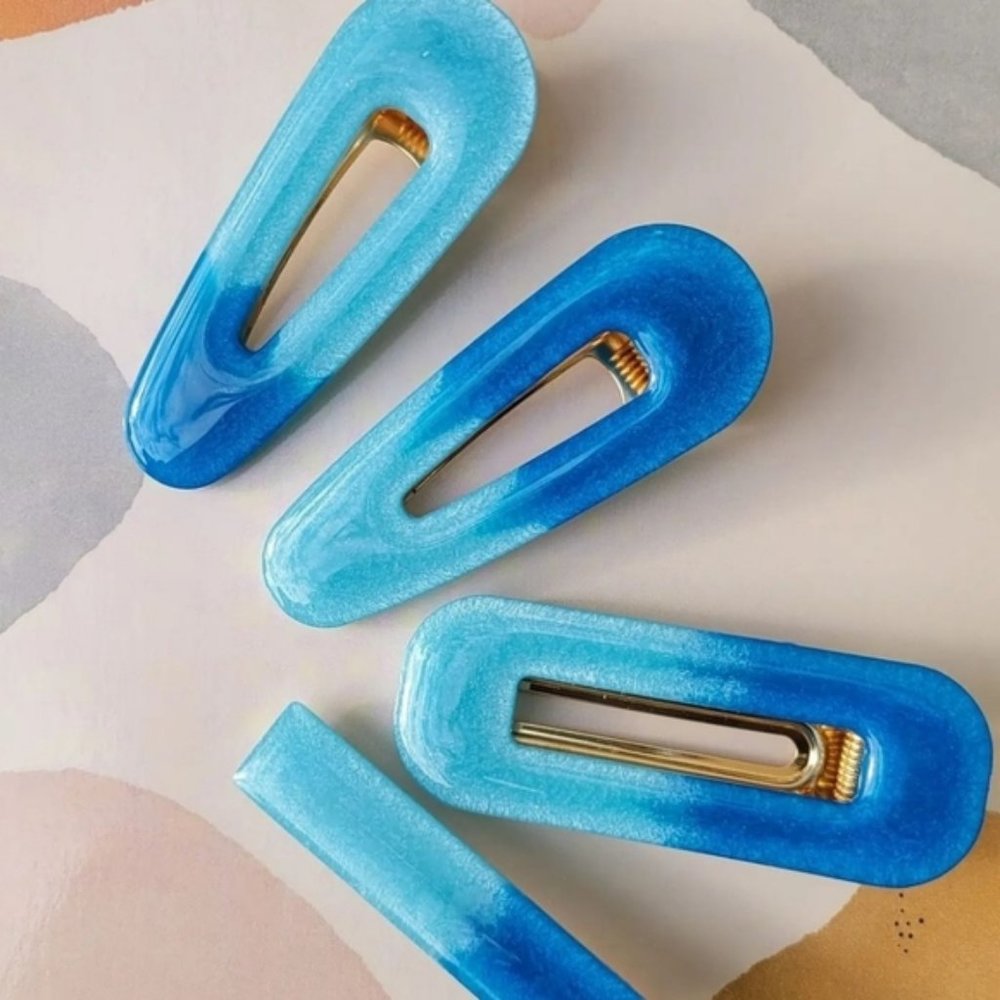 Resin Hair Clips ?? Baby Blue/Royal Blue, Set of 3, Handmade